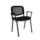 Taurus mesh back meeting room stackable chair with fixed arms - black
