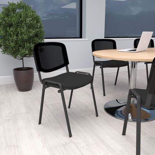 Taurus mesh back meeting room stackable chair with fixed arms - black
