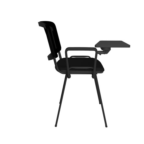 Taurus mesh back meeting room chair with writing tablet - black