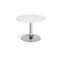 Trumpet base circular boardroom table 1000mm - chrome base and white top