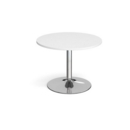 Trumpet base circular boardroom table 1000mm - chrome base and white top