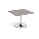 Trumpet base square extension table 1000mm x 1000mm - chrome base and grey oak top