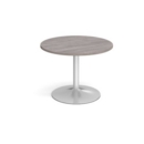 Trumpet base circular boardroom table 1000mm - silver base and grey oak top