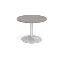 Trumpet base circular boardroom table 1000mm - silver base and grey oak top