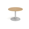 Trumpet base circular boardroom table 1000mm - silver base and oak top