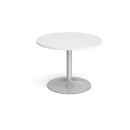 Trumpet base circular boardroom table 1000mm - silver base and white top