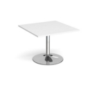 Trumpet base square extension table 1000mm x 1000mm - chrome base and white top