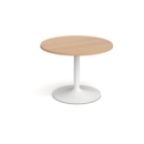Trumpet base circular boardroom table 1000mm - white base and beech top