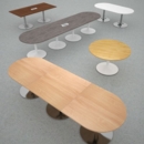 Trumpet base circular boardroom table 1000mm - white base and grey oak top