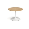 Trumpet base circular boardroom table 1000mm - white base and oak top