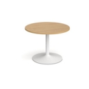 Trumpet base circular boardroom table 1000mm - white base and oak top