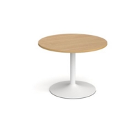 Trumpet base circular boardroom table 1000mm - white base and oak top