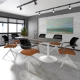 Trumpet base radial extension table 1000mm x 1000mm - chrome base and beech top