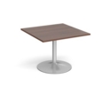 Trumpet base square extension table 1000mm x 1000mm - silver base and walnut top