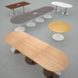 Trumpet base square extension table 1000mm x 1000mm - white base and beech top