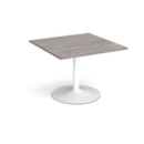 Trumpet base square extension table 1000mm x 1000mm - white base and grey oak top