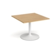 Trumpet base square extension table 1000mm x 1000mm - white base and oak top