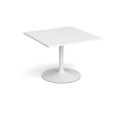 Trumpet base square extension table 1000mm x 1000mm - white base and white top