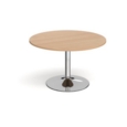 Trumpet base circular boardroom table 1200mm - chrome base and beech top
