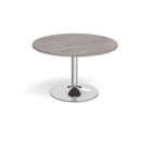 Trumpet base circular boardroom table 1200mm - chrome base and grey oak top