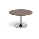 Trumpet base circular boardroom table 1200mm - chrome base and walnut top