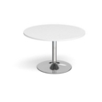 Trumpet base circular boardroom table 1200mm - chrome base and white top