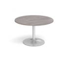 Trumpet base circular boardroom table 1200mm - silver base and grey oak top