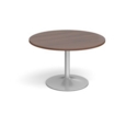 Trumpet base circular boardroom table 1200mm - silver base and walnut top