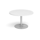 Trumpet base circular boardroom table 1200mm - silver base and white top