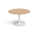 Trumpet base circular boardroom table 1200mm - white base and beech top