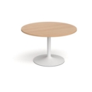 Trumpet base circular boardroom table 1200mm - white base and beech top