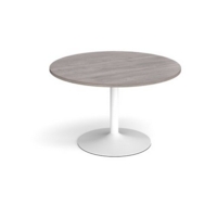 Trumpet base circular boardroom table 1200mm - white base and grey oak top