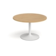 Trumpet base circular boardroom table 1200mm - white base and oak top