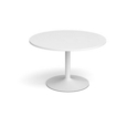 Trumpet base circular boardroom table 1200mm - white base and white top