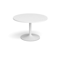 Trumpet base circular boardroom table 1200mm - white base and white top