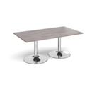 Trumpet base rectangular boardroom table 1800mm x 1000mm - chrome base and grey oak top