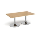 Trumpet base rectangular boardroom table 1800mm x 1000mm - chrome base and oak top