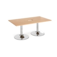 Trumpet base rectangular boardroom table 1800mm x 1000mm with central cutout 272mm x 132mm - chrome base and beech top