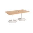 Trumpet base rectangular boardroom table 1800mm x 1000mm with central cutout 272mm x 132mm - white base and beech top
