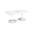 Trumpet base rectangular boardroom table 1800mm x 1000mm with central cutout 272mm x 132mm - white base and white top