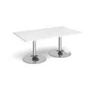 Trumpet base rectangular boardroom table 1800mm x 1000mm - chrome base and white top