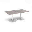Trumpet base rectangular boardroom table 1800mm x 1000mm - silver base and grey oak top
