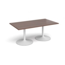 Trumpet base rectangular boardroom table 1800mm x 1000mm - white base and walnut top