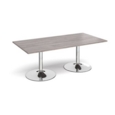 Trumpet base rectangular boardroom table 2000mm x 1000mm - chrome base and grey oak top