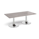 Trumpet base rectangular boardroom table 2000mm x 1000mm - chrome base and grey oak top