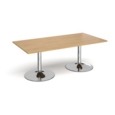 Trumpet base rectangular boardroom table 2000mm x 1000mm - chrome base and oak top