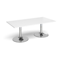 Trumpet base rectangular boardroom table 2000mm x 1000mm - chrome base and white top