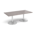 Trumpet base rectangular boardroom table 2000mm x 1000mm - silver base and grey oak top