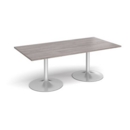 Trumpet base rectangular boardroom table 2000mm x 1000mm - silver base and grey oak top