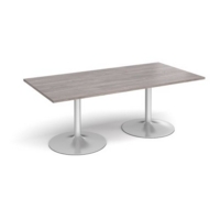 Trumpet base rectangular boardroom table 2000mm x 1000mm - silver base and grey oak top